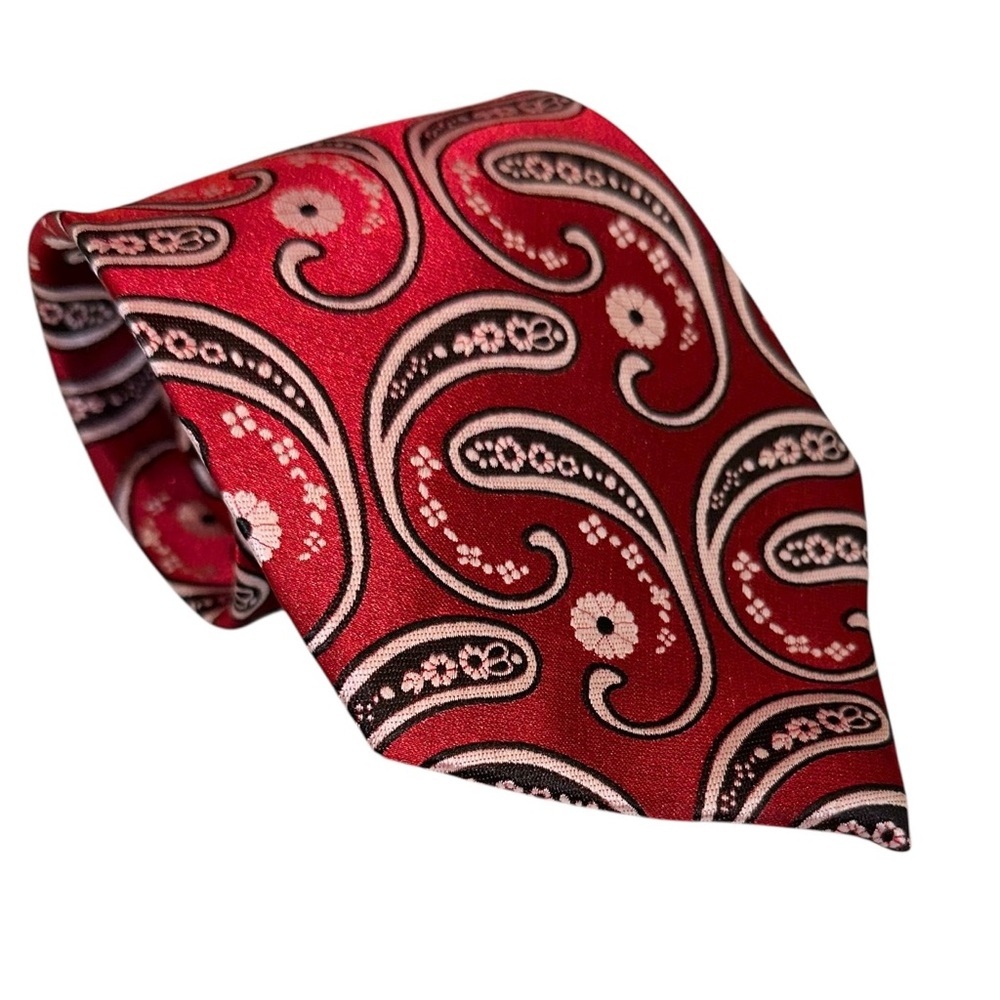 Vtg Kai Long Mens Tie Handmade 100% Silk Red Paisley Necktie 57x3.75” - Picture 2 of 5